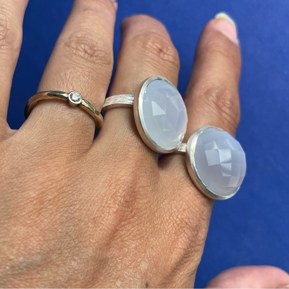 Chalcedony Blue Maxi Flat Band Sterling Silver Gemstone Ring - Emily Rose Gems - Picture 5 of 5